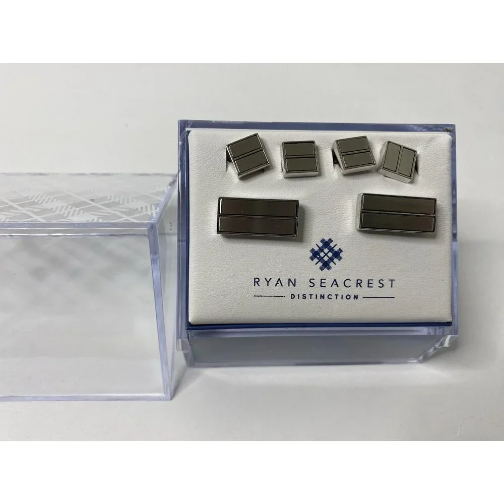 $90 Ryan Seacrest Distinction Men Rhodium Silver Tone Cufflinks Tuxedo Button #2